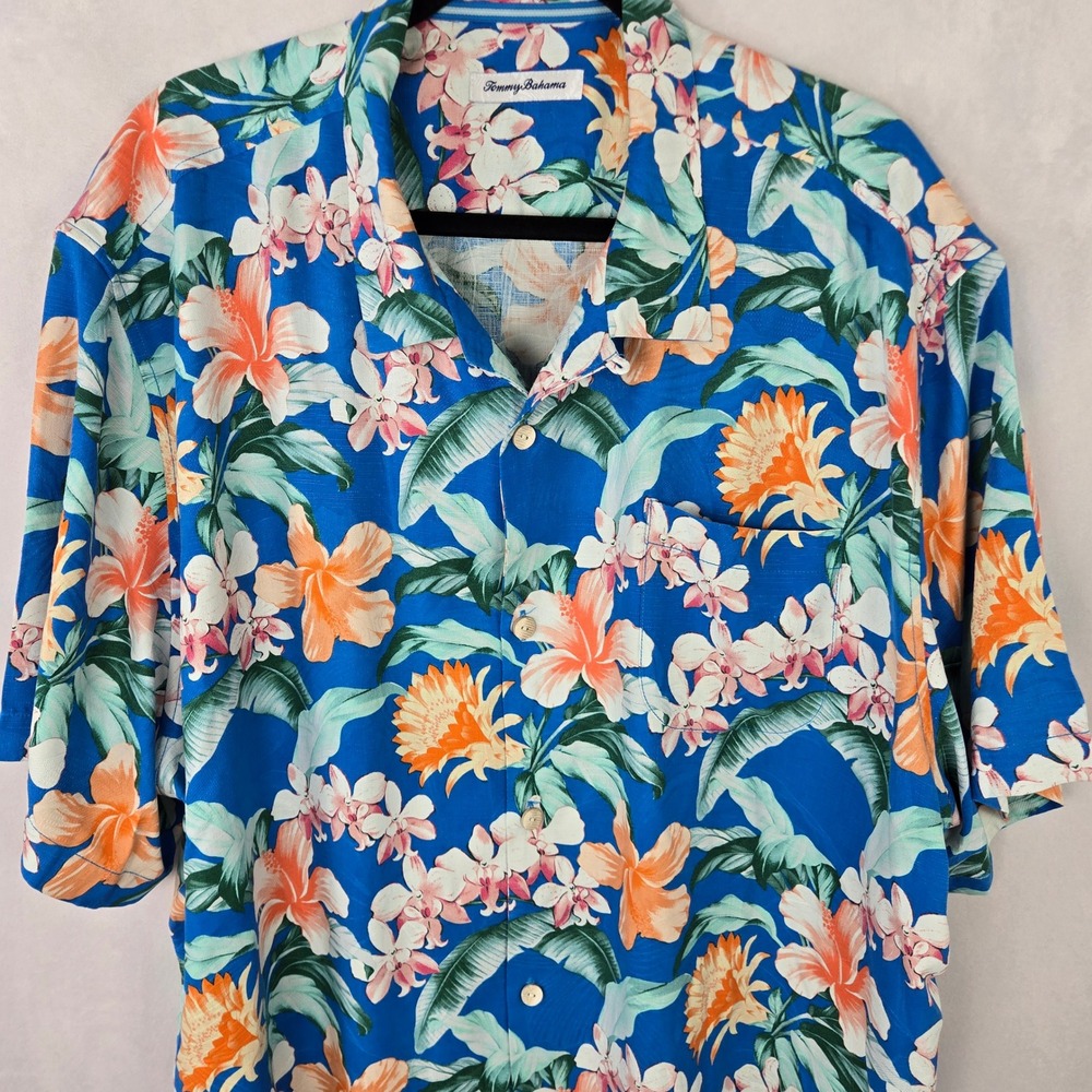 Tommy Bahama Mens XXXL IslandZone Silk Blend Blue Tropical Floral Camp Shirt